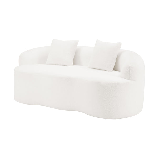English Elm White Curved Loveseat Sofa — Cream Compact 2-Pillow No-Assembly Couch, Ergonomic Foam & Spring Comfort W3612P332124