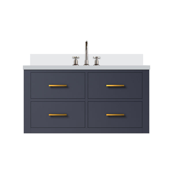 English Elm Blue Single-Sink Bath Vanity With Cultured Marble Top & Chrome Faucet - Stylish Storage Solution! B2731P257969