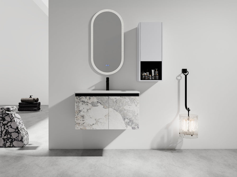 English Elm 30" Wall-Mounted Bathroom Vanity Set With Ceramic Sink, Soft-Close Doors & Ample Storage Solution W999S00331