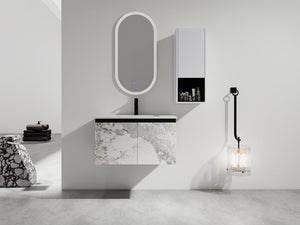 English Elm 30" Wall-Mounted Bathroom Vanity Set With Ceramic Sink, Soft-Close Doors & Ample Storage Solution W999S00331