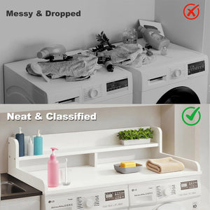 English Elm 2-Tier Washer and Dryer Countertop 54" x 27.5" Laundry Topper with 2.75" Guard – Durable Folding Station White W3101P351070