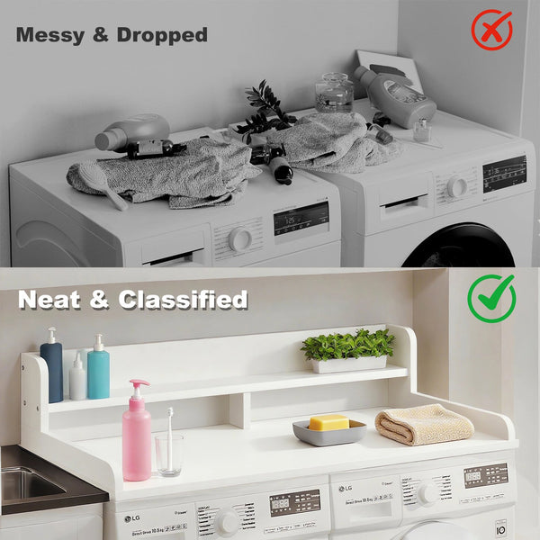 English Elm 2-Tier Washer and Dryer Countertop 54" x 27.5" Laundry Topper with 2.75" Guard – Durable Folding Station White W3101P351070