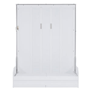 English Elm Queen Murphy Wall Bed with Integrated Chair Espresso Cabinet for Studio Apartments White LP000791AAK-3