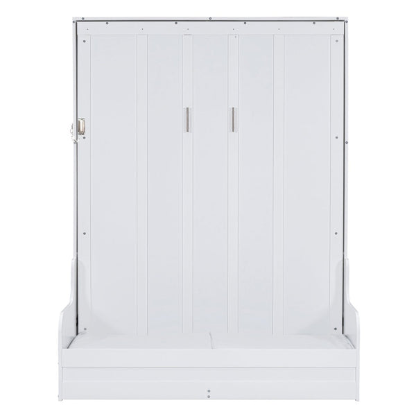 English Elm Queen Murphy Wall Bed with Integrated Chair Espresso Cabinet for Studio Apartments White LP000791AAK-3