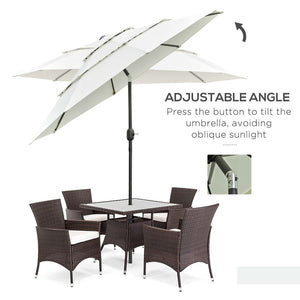 English Elm Outsunny 9Ft Deluxe Patio Umbrella With Crank & Tilt, Vented 3-Tier Canopy For Ultimate Shade Comfort W2225P200443-GIGA