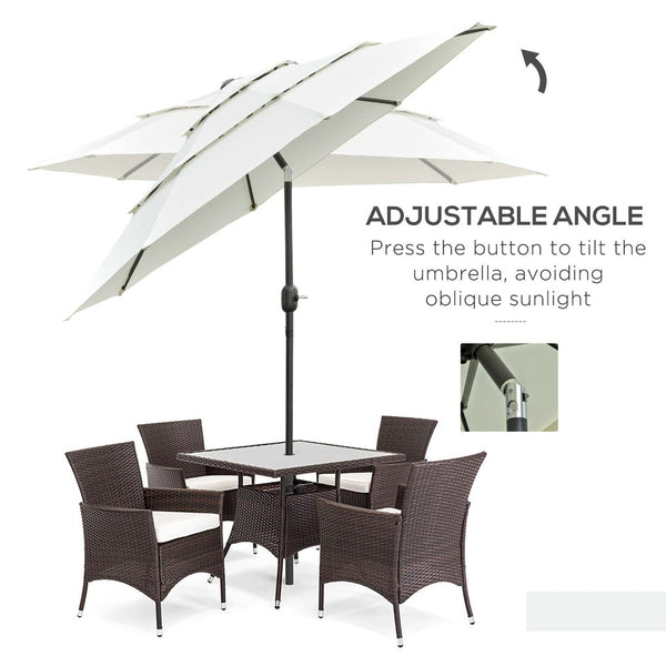 English Elm Outsunny 9Ft Deluxe Patio Umbrella With Crank & Tilt, Vented 3-Tier Canopy For Ultimate Shade Comfort W2225P200443-GIGA
