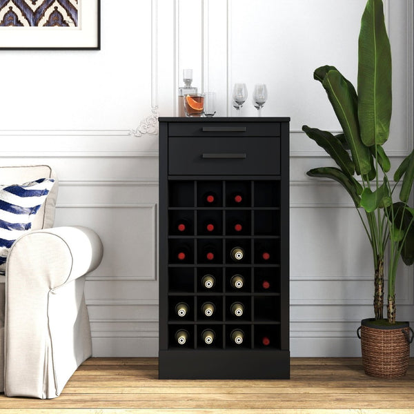 English Elm Black Walnut Modular Buffet Cabinet with Wine Storage Open Shelf and Drawer W331P410380