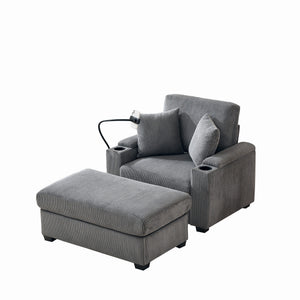 English Elm 55" Oversized Chaise Lounge Chair With Ottoman & Storage - Comfy Velvet Recliner With Usb Port & Cup Holder W3373P330166