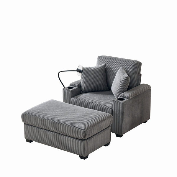 English Elm 55" Oversized Chaise Lounge Chair With Ottoman & Storage - Comfy Velvet Recliner With Usb Port & Cup Holder W3373P330166