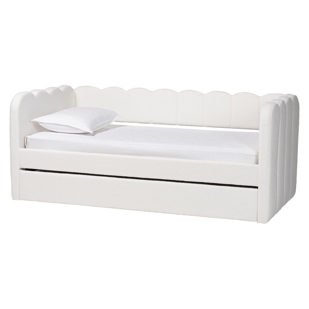 Baxton Studio Baxton Studio Palmer Cream Teddy-Bear Daybed with Trundle - Plush, Modern Sofa Bed for Cozy Spaces SP1066-B-CF0034 Cream Teddy Bear Fabric Daybed-Twin