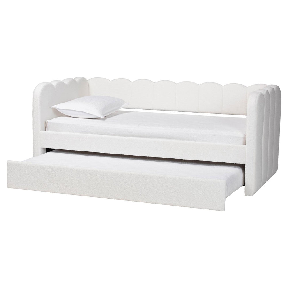 Baxton Studio Baxton Studio Palmer Cream Teddy-Bear Daybed with Trundle - Plush, Modern Sofa Bed for Cozy Spaces SP1066-B-CF0034 Cream Teddy Bear Fabric Daybed-Twin