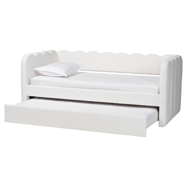 Baxton Studio Baxton Studio Palmer Cream Teddy-Bear Daybed with Trundle - Plush, Modern Sofa Bed for Cozy Spaces SP1066-B-CF0034 Cream Teddy Bear Fabric Daybed-Twin