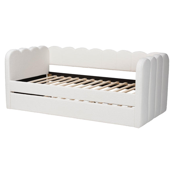 Baxton Studio Baxton Studio Palmer Cream Teddy-Bear Daybed with Trundle - Plush, Modern Sofa Bed for Cozy Spaces SP1066-B-CF0034 Cream Teddy Bear Fabric Daybed-Twin
