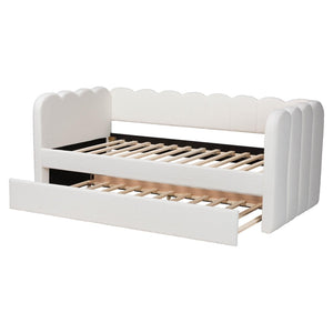 Baxton Studio Baxton Studio Palmer Cream Teddy-Bear Daybed with Trundle - Plush, Modern Sofa Bed for Cozy Spaces SP1066-B-CF0034 Cream Teddy Bear Fabric Daybed-Twin