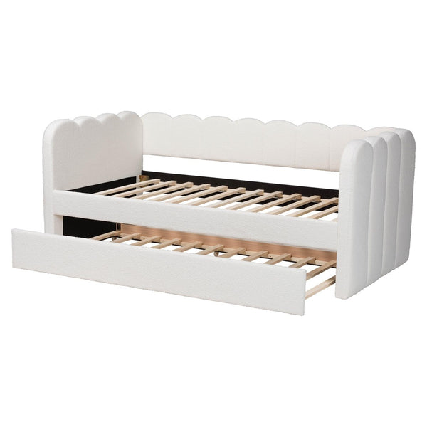 Baxton Studio Baxton Studio Palmer Cream Teddy-Bear Daybed with Trundle - Plush, Modern Sofa Bed for Cozy Spaces SP1066-B-CF0034 Cream Teddy Bear Fabric Daybed-Twin