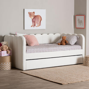 Baxton Studio Baxton Studio Palmer Cream Teddy-Bear Daybed with Trundle - Plush, Modern Sofa Bed for Cozy Spaces SP1066-B-CF0034 Cream Teddy Bear Fabric Daybed-Twin