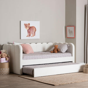 Baxton Studio Baxton Studio Palmer Cream Teddy-Bear Daybed with Trundle - Plush, Modern Sofa Bed for Cozy Spaces SP1066-B-CF0034 Cream Teddy Bear Fabric Daybed-Twin