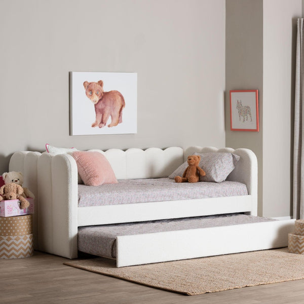 Baxton Studio Baxton Studio Palmer Cream Teddy-Bear Daybed with Trundle - Plush, Modern Sofa Bed for Cozy Spaces SP1066-B-CF0034 Cream Teddy Bear Fabric Daybed-Twin