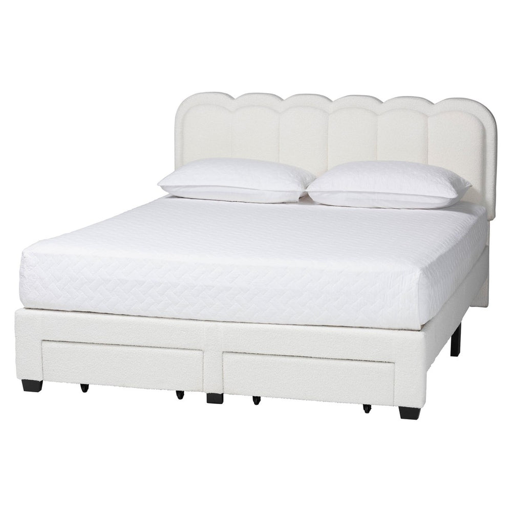 Baxton Studio Baxton Studio Caradonna Cream Teddy-Bear Fabric Bed with Scalloped Headboard & Under-Bed Storage SP1072-B-CF0034-Cream Teddy-Bear Fabric -Queen