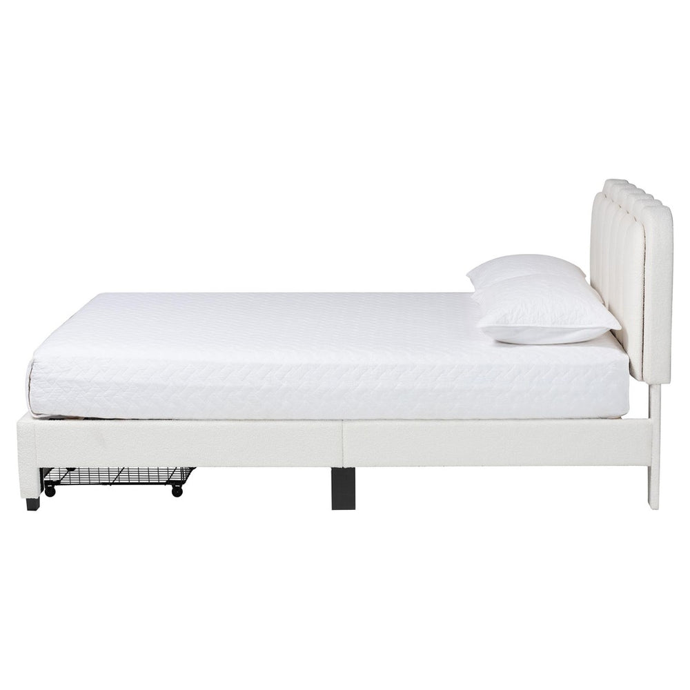 Baxton Studio Baxton Studio Caradonna Cream Teddy-Bear Fabric Bed with Scalloped Headboard & Under-Bed Storage SP1072-B-CF0034-Cream Teddy-Bear Fabric -Queen