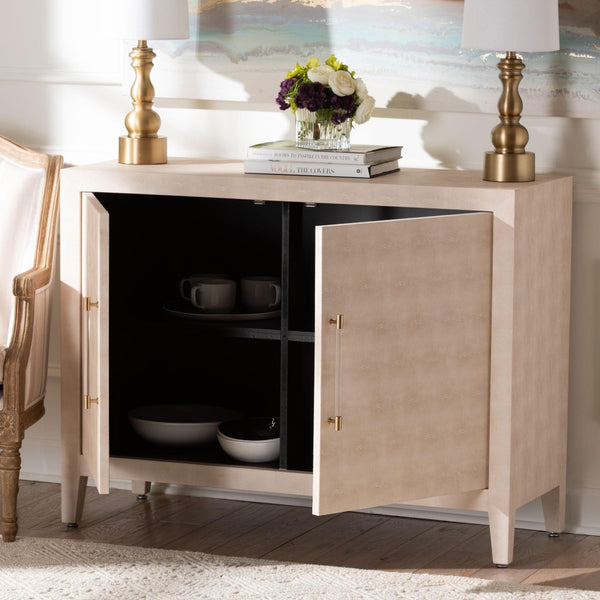 Baxton Studio Baxton Studio Nira Faux Shagreen Storage Cabinet - Stylish 2-Door Sideboard for Modern Living Spaces JY24B281-Beige Faux Shagreen-Cabinet