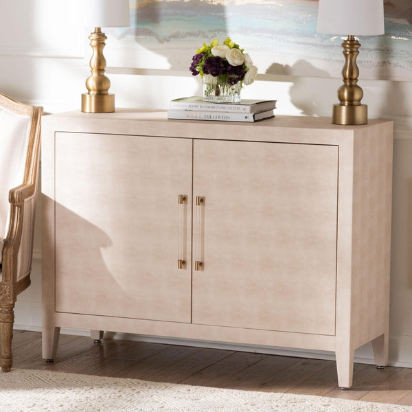 Baxton Studio Baxton Studio Nira Faux Shagreen Storage Cabinet - Stylish 2-Door Sideboard for Modern Living Spaces JY24B281-Beige Faux Shagreen-Cabinet