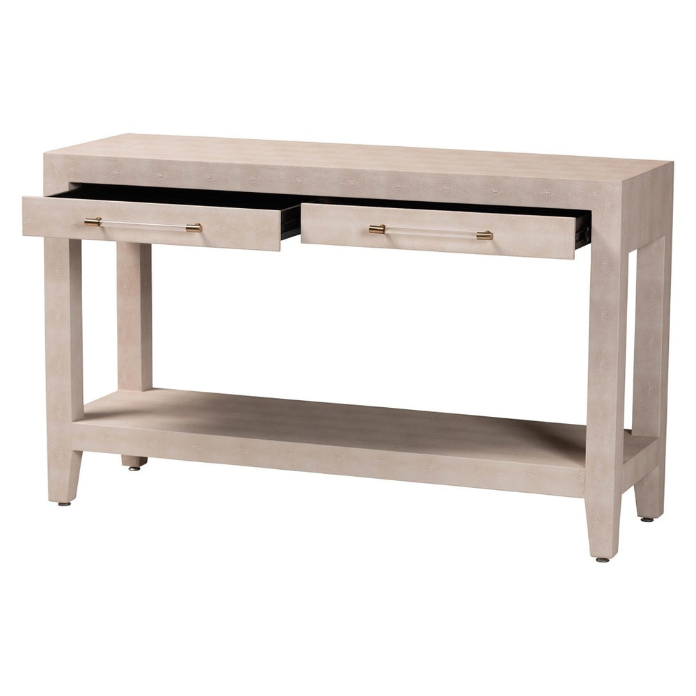 Baxton Studio Baxton Studio Nira Faux Shagreen Console Table - Stylish Storage Solution for Modern Entryway or Living Room JY24B282-Beige Faux Shagreen-Console Table