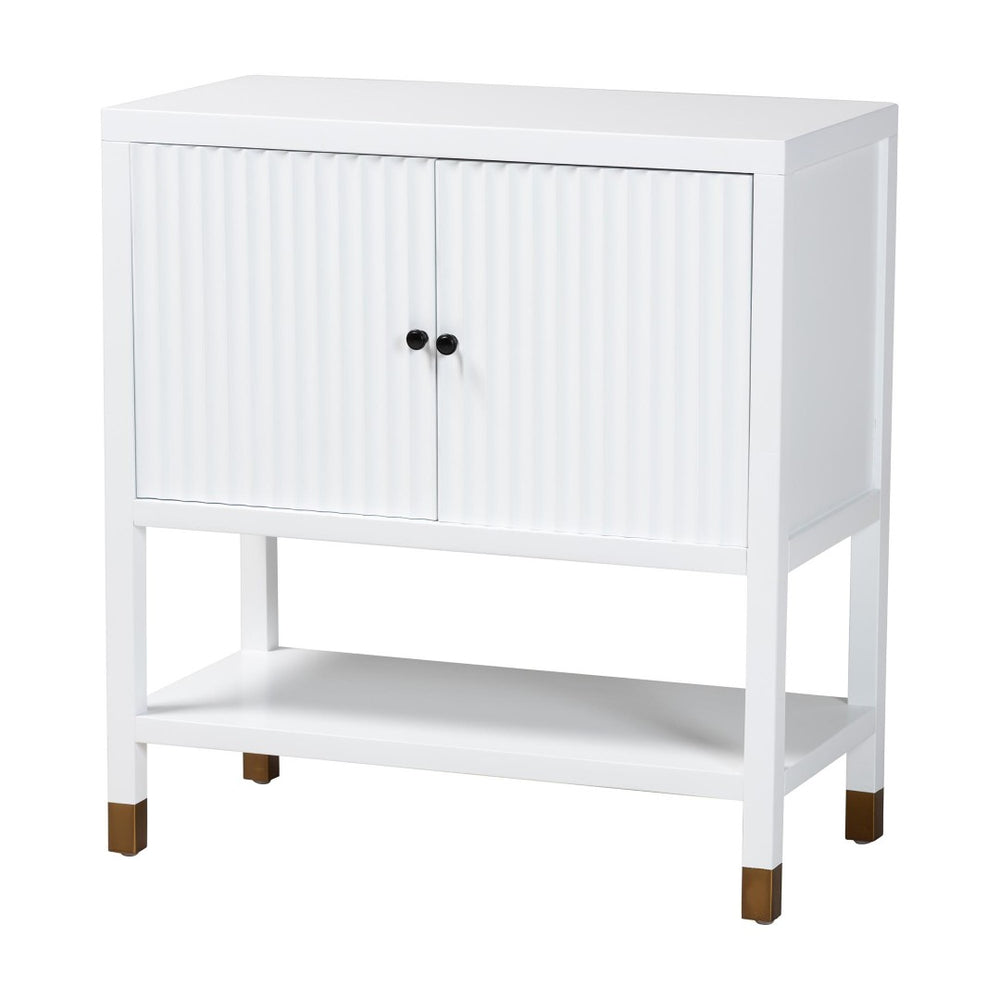 Baxton Studio bali Aiden Fluted Sideboard - Stylish 2-Door Accent Cabinet with Open Shelf for Entryway & Dining Room KL-1473B Aiden Flute-White/Java-Cabinet