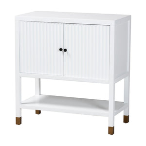 Baxton Studio bali Aiden Fluted Sideboard - Stylish 2-Door Accent Cabinet with Open Shelf for Entryway & Dining Room KL-1473B Aiden Flute-White/Java-Cabinet