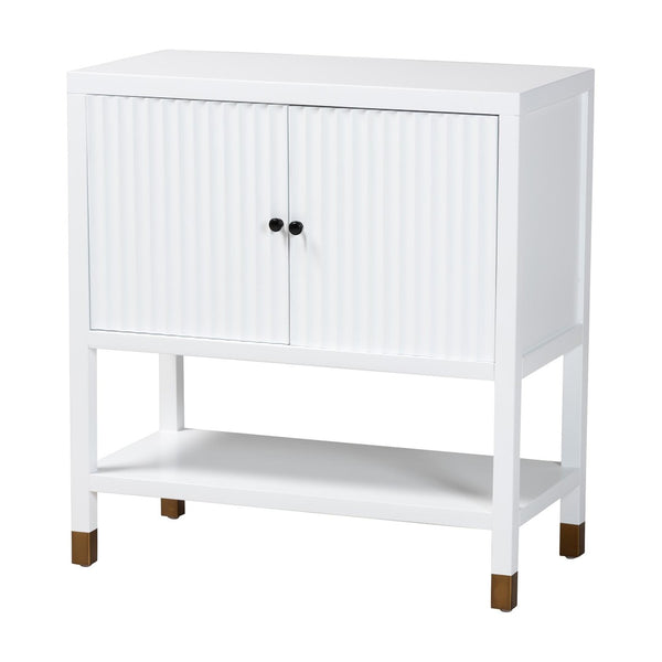 Baxton Studio bali Aiden Fluted Sideboard - Stylish 2-Door Accent Cabinet with Open Shelf for Entryway & Dining Room KL-1473B Aiden Flute-White/Java-Cabinet