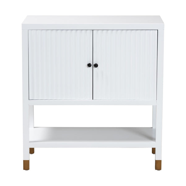 Baxton Studio bali Aiden Fluted Sideboard - Stylish 2-Door Accent Cabinet with Open Shelf for Entryway & Dining Room KL-1473B Aiden Flute-White/Java-Cabinet