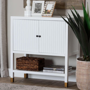 Baxton Studio bali Aiden Fluted Sideboard - Stylish 2-Door Accent Cabinet with Open Shelf for Entryway & Dining Room KL-1473B Aiden Flute-White/Java-Cabinet