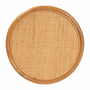 English Elm Modern Woven Rattan Round End Table with Open Shelf Bohemian Coastal Living Accent B2750P467699