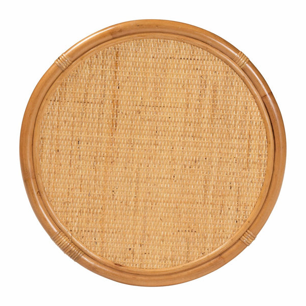 English Elm Modern Woven Rattan Round End Table with Open Shelf Bohemian Coastal Living Accent B2750P467699
