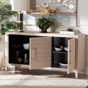 Baxton Studio Baxton Studio Nira Faux Shagreen Sideboard - Chic 3-Door Buffet Cabinet for Modern Dining & Living Spaces JY24B283-Beige Faux Shagreen-Cabinet