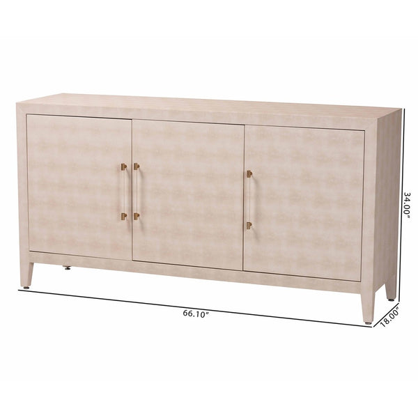 Baxton Studio Baxton Studio Nira Faux Shagreen Sideboard - Chic 3-Door Buffet Cabinet for Modern Dining & Living Spaces JY24B283-Beige Faux Shagreen-Cabinet