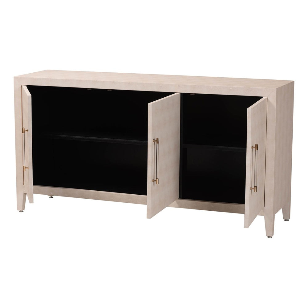 Baxton Studio Baxton Studio Nira Faux Shagreen Sideboard - Chic 3-Door Buffet Cabinet for Modern Dining & Living Spaces JY24B283-Beige Faux Shagreen-Cabinet