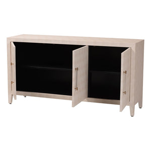 Baxton Studio Baxton Studio Nira Faux Shagreen Sideboard - Chic 3-Door Buffet Cabinet for Modern Dining & Living Spaces JY24B283-Beige Faux Shagreen-Cabinet