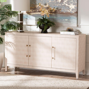 Baxton Studio Baxton Studio Nira Faux Shagreen Sideboard - Chic 3-Door Buffet Cabinet for Modern Dining & Living Spaces JY24B283-Beige Faux Shagreen-Cabinet