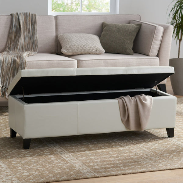 English Elm Upholstered Storage Ottoman with Solid Wood Legs Wide Hinged Bench for Living Rooms N757P414088I
