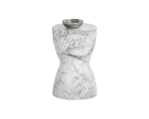 Sunpan Cara End Table - Stunning Faux Marble Design with Unique Swirl Base for Indoor and Outdoor Spaces Marble Look / White