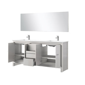 English Elm White Double Bath Vanity Set With White Quartz Top, Chrome Faucet & 70" Mirror - Stylish Storage Solution B2731S01753-GIGA