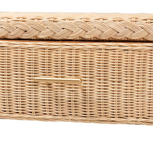 Baxton Studio bali Lanica Braided Rattan Console Table - Japandi-Style Entryway Storage with Drawers & Shelves Braided Sun Bleached Ivory Rattan-Version 2-Console Table