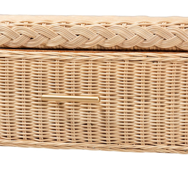 Baxton Studio bali Lanica Braided Rattan Console Table - Japandi-Style Entryway Storage with Drawers & Shelves Braided Sun Bleached Ivory Rattan-Version 2-Console Table