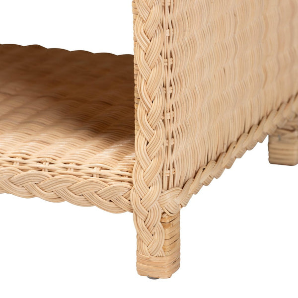 Baxton Studio bali Lanica Braided Rattan Console Table - Japandi-Style Entryway Storage with Drawers & Shelves Braided Sun Bleached Ivory Rattan-Version 2-Console Table