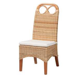 Baxton Studio bali Dyna Handwoven Rattan Dining Chair - Coastal Boho Seating with Removable Cushion & Loop Backrest Dyna-Natural Wild-Wood/Rattan-Cushion-DC