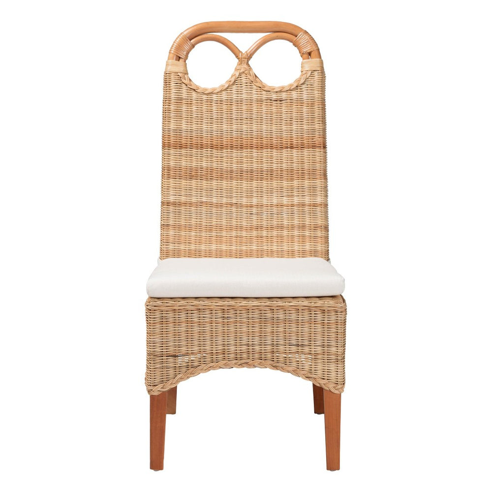 Baxton Studio bali Dyna Handwoven Rattan Dining Chair - Coastal Boho Seating with Removable Cushion & Loop Backrest Dyna-Natural Wild-Wood/Rattan-Cushion-DC