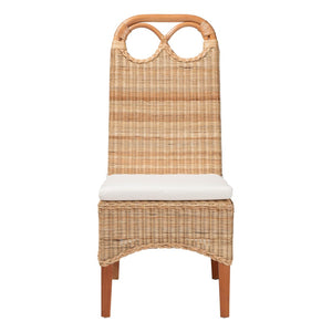 Baxton Studio bali Dyna Handwoven Rattan Dining Chair - Coastal Boho Seating with Removable Cushion & Loop Backrest Dyna-Natural Wild-Wood/Rattan-Cushion-DC