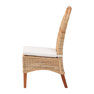 Baxton Studio bali Dyna Handwoven Rattan Dining Chair - Coastal Boho Seating with Removable Cushion & Loop Backrest Dyna-Natural Wild-Wood/Rattan-Cushion-DC