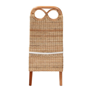 Baxton Studio bali Dyna Handwoven Rattan Dining Chair - Coastal Boho Seating with Removable Cushion & Loop Backrest Dyna-Natural Wild-Wood/Rattan-Cushion-DC